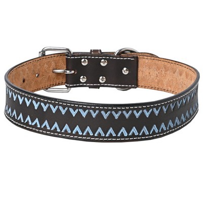 HILASON Western Genuine Leather Heavy Duty Dog Collar Black Large