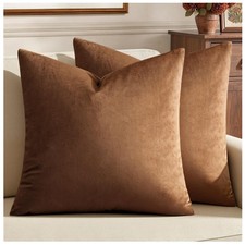 Velvet Throw Pillow Covers 20x20 Inch, Pack of 2 - Chocolate, Super Soft Deco...