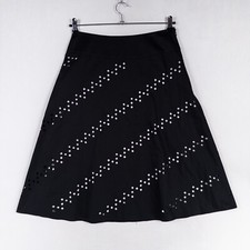 Jones New York Signature Skirt Womens 6 Black A Line Square Eyelets White Lining