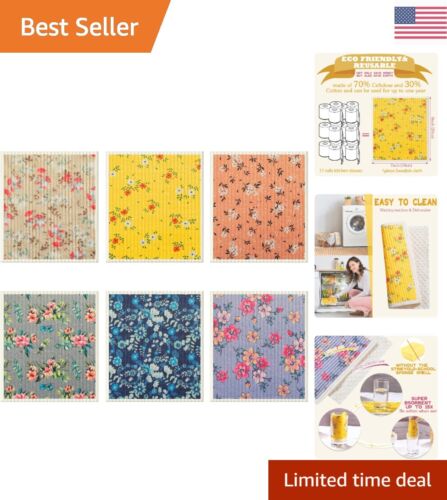 6-Piece Floral Kitchen Dish Towels - Quick Drying, Reusable Cleaning Cloths