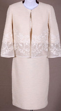 ST.JOHN Women's Cream White Embroidered Metallic Shimmer Jacket Dress Sz 4- 6