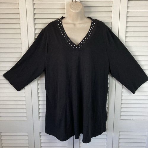 Quacker Factory Black with Pearlized Bead Accents Tunic Top 2X