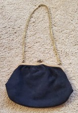 Vintage Black Suede Evening Clutch Small Satchel w/ Chain Strap