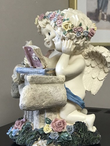 Vintage Cherub Working Angels at Desk Music Box Whistle While You Work 7"H x 6"W - Picture 5 of 8