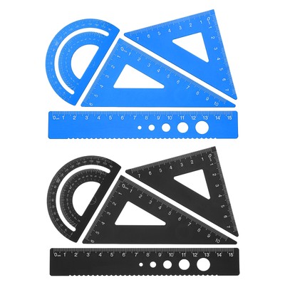 Triangle Ruler Protractor Square and Ruler Set, 8 Pcs(Blue/Black, 15cm/6'')