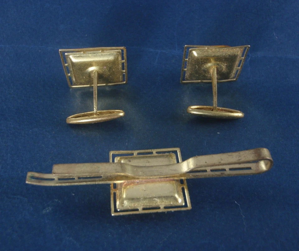 Gemelos y clip de corbata vintage URSS para hombre imitación ámbar soviético Foto 4 de 4