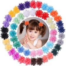 Chiffon Flower Hair Ties for Baby Girl 50pcs 2" Flower Hair Ties for Toddler ...