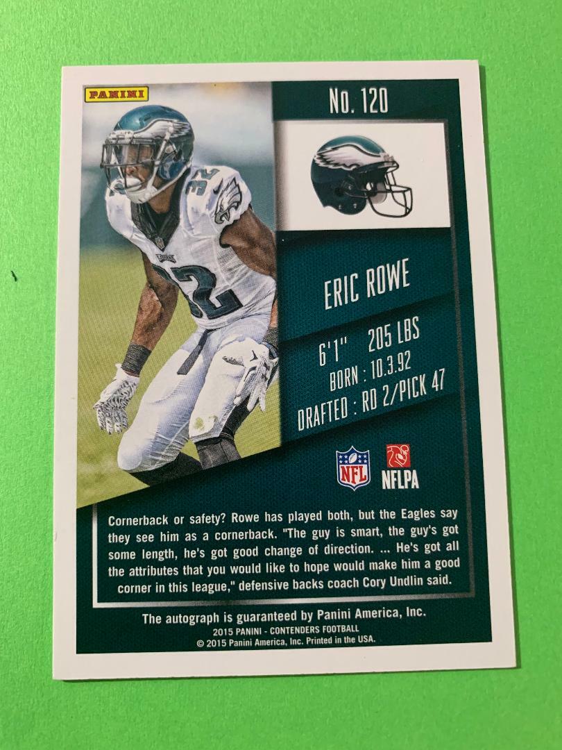 FILA Biglietto Rookie 2015 Panini Contenders Rookie Eric Rowe Rookie Autografo