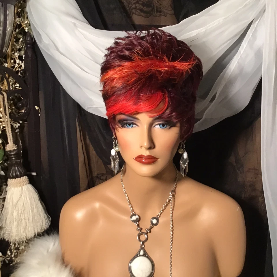 时尚,黑色带红色条纹,小精灵,可爱或朋克摇滚,多功能万圣节假发! — 第 2/4 张图片