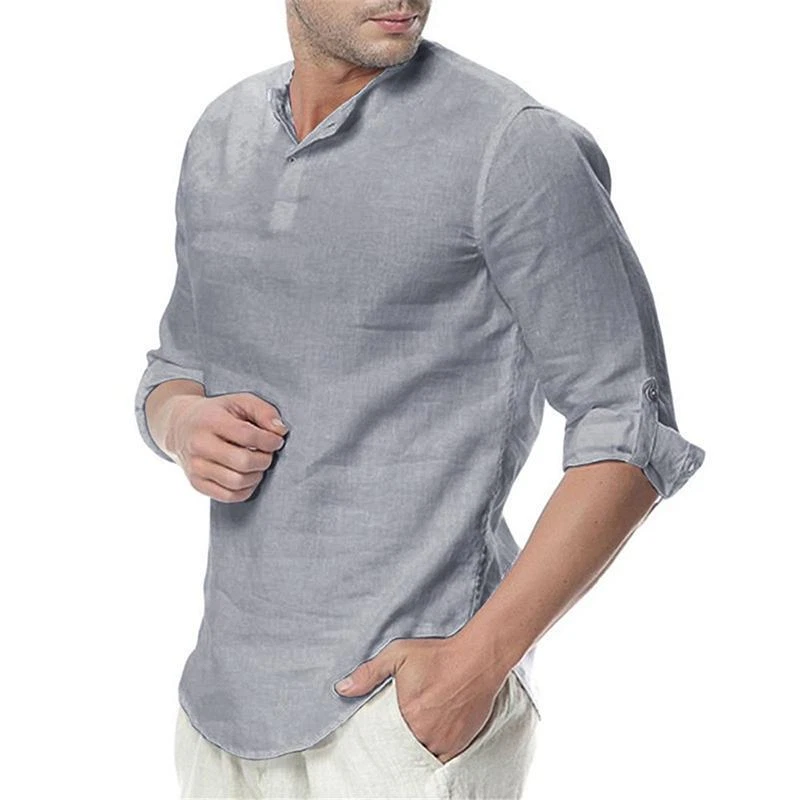 Camisas de Hombre de Vestir de Hilo de Moda Elegantes Para Camisetas Manga  Larga