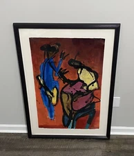 Jazz Art Abstract Painting Guitar Plays Trumpet Listens John Vander Large 32x44