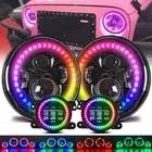 7'' RGB LED Halo Headlights Fog Lights Combo Kit for Jeep Wrangler JK Muti-Color