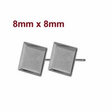 10 pcs. 304 Stainless Steel Earring Posts Settings Bezels Cabochons 8mm x 8mm