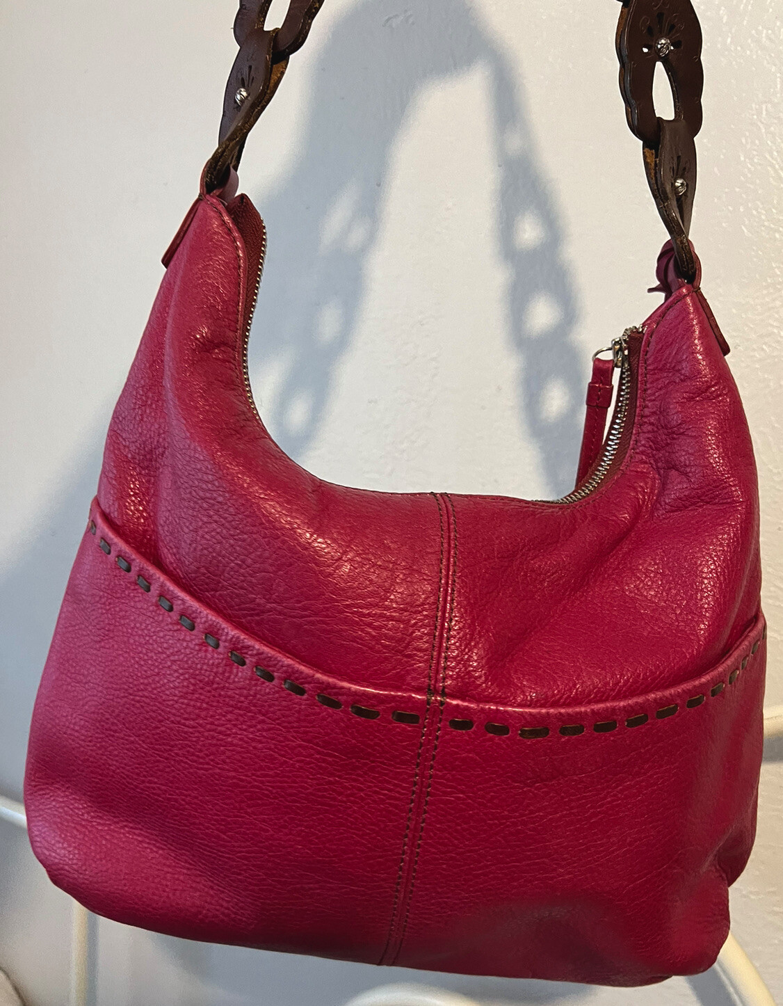 PONY Borsa a tracolla BRIGHTON KODIAK in pelle 4 tasche MG fucsia + borchie organizer