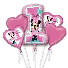 MINNIE MOUSE 1st First One Hearts Happy Birthday Party 5 Piece Mylar Balloon Set