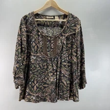 Art & Soul Brand Top Women's Size L Pleated Crochet Button Tribal Tunic