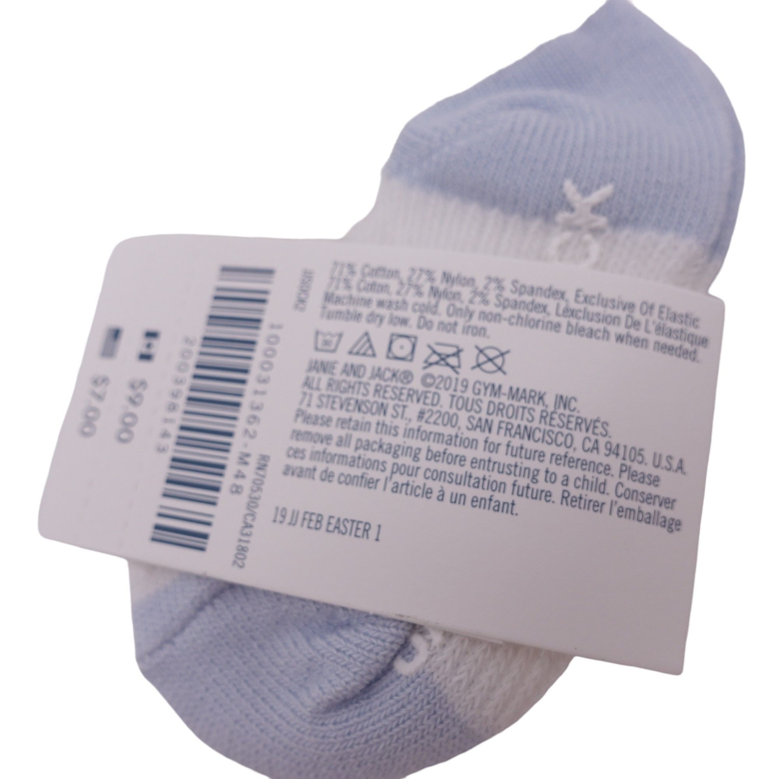 NWT Janie And Jack Baby Socks 3-6 Months White Blue Cable Knit Crew One Pair