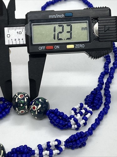 Vintage Glass Bead Necklace Cobalt Blue White Multistrand Boho Style Folk - Picture 13 of 21