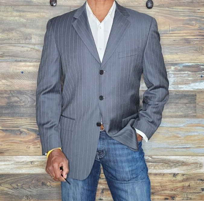 ジャケット・アウター Oversized wool sports jacket Joseph Abboud 100% Wool Gray Striped Blazer Sport Jacket
