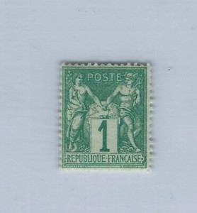 France 1876-78  Pax + Mercury 1c Green Mint Stamp