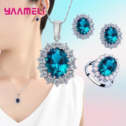 925 Silver Wedding Jewelry Set Women Oval Flower Cz Crystal Engagement - Picture 17 of 26