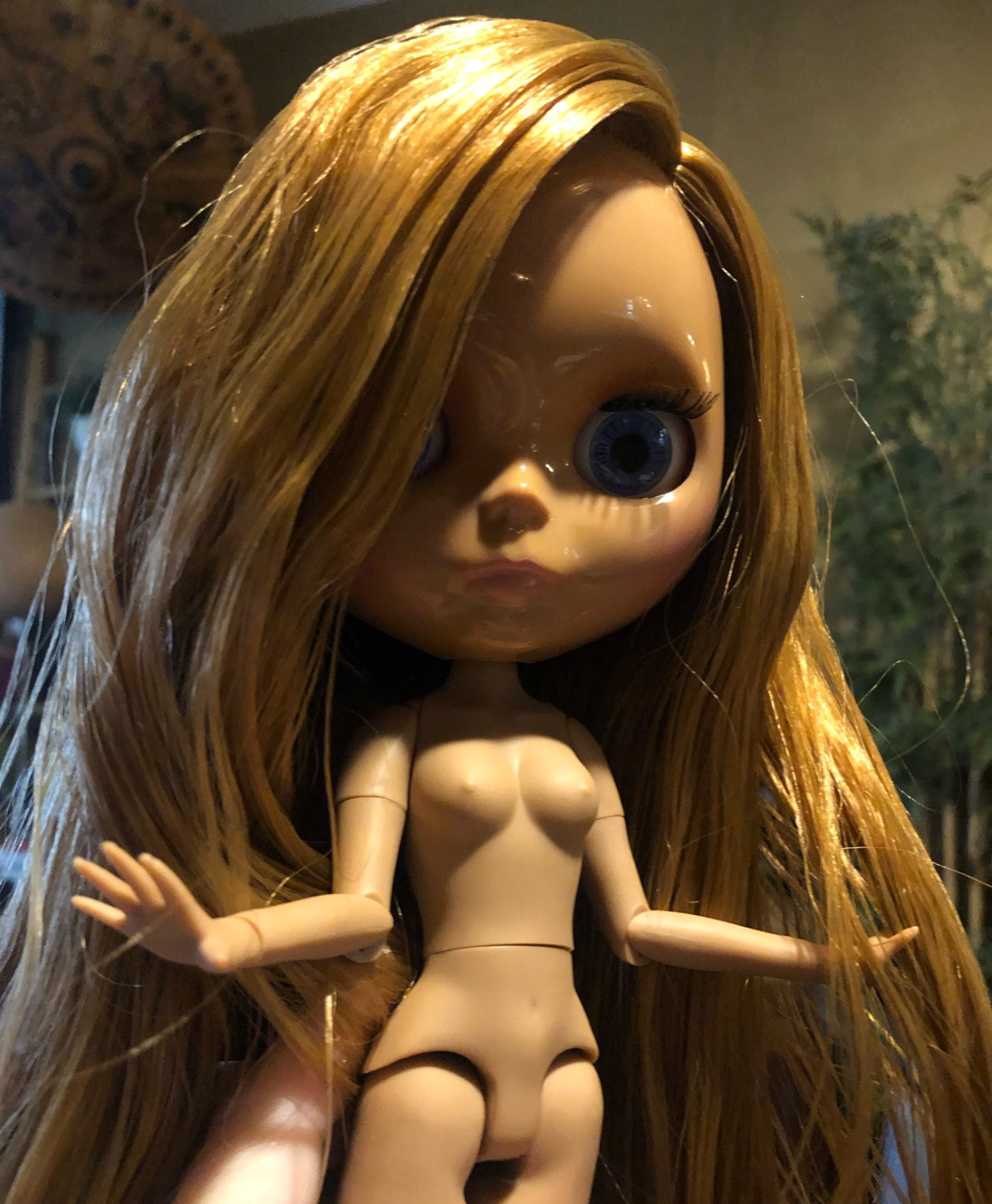 Blythe BJD Doll with Shiny Face Dark Skin Straight Hair 4 Color Eyes Interactive Toy