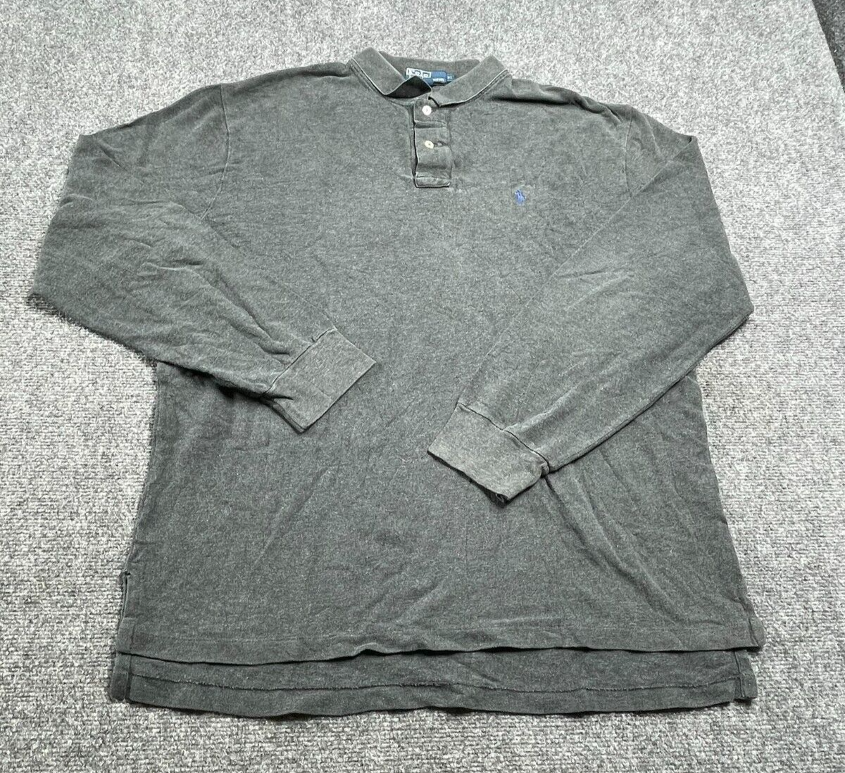 Ralph Lauren Polo Antracite Camicia Uomo Manica Lunga Blu Pony Bottone Taglia XL