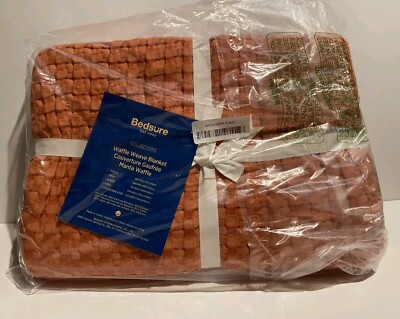 Bedsure ORANGE WAFFLE WEAVE  100% Cotton Comfy Waffle Blanket Twin SIZE