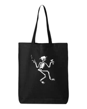 Social D Skeleton Punk Cotton Canvas Reusable Shopping Bag 27L Black Tote