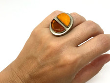 Vintage Old Huge Amber Ring Baltic Antique Honey Egg Yolk Unique 11,7g 18760