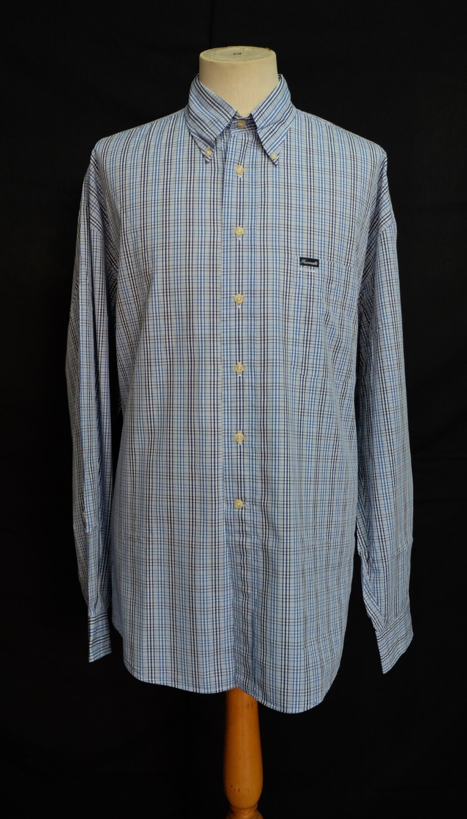 Faconnable Button Down Blue White Check Cotton Me… - image 1