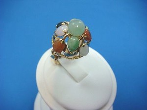 EXQUISITE 14K YELLOW GOLD MULTI-COLOR JADE BEAUTIFUL HIGH DOME RING