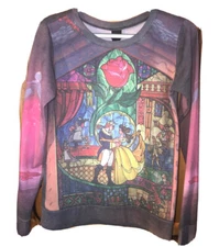 Beauty & The Beast Stained Glass Sweatshirt Disney Women's S  Pit To Pit  17.5