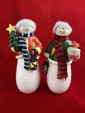 Vintage Tall Snow Couple Already Have Their Hats & Scarves On - Ready For Snow!