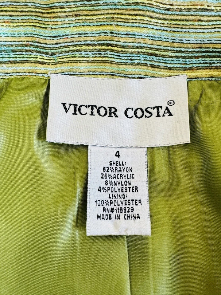 Blazer Victor Costa feminino tamanho 4 pequeno tweed verde jaqueta aquática forrado - Imagem 4 de 4