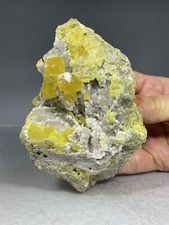 SS Rocks - Zolfo "Fluorescente", Calcite (Prov. di Agrigento, Sicilia, Italia) 404g