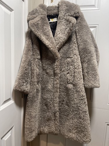 Women’s BODEN Plush Long Teddy Coat Grey Size 10P (US)