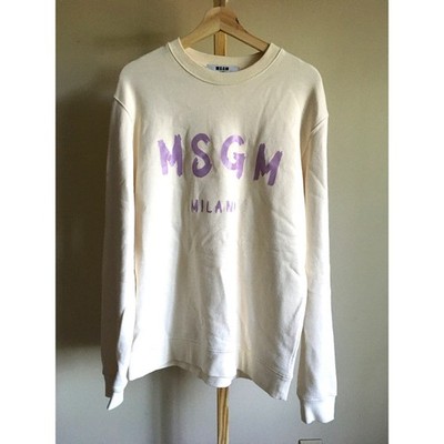 MSGM Milano Cream Logo Sweatshirt Purple Brushstroke Graphic Medium