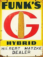 Tin Metal Signs Funk's G Corn Hybrid Feed Seed Farm Barn Wall Plaque Bar Res