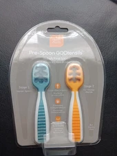 NumNum Pre-Spoon GOOtensils Baby Spoon Set (Stage 1 + Stage 2) BPA Free Silicone