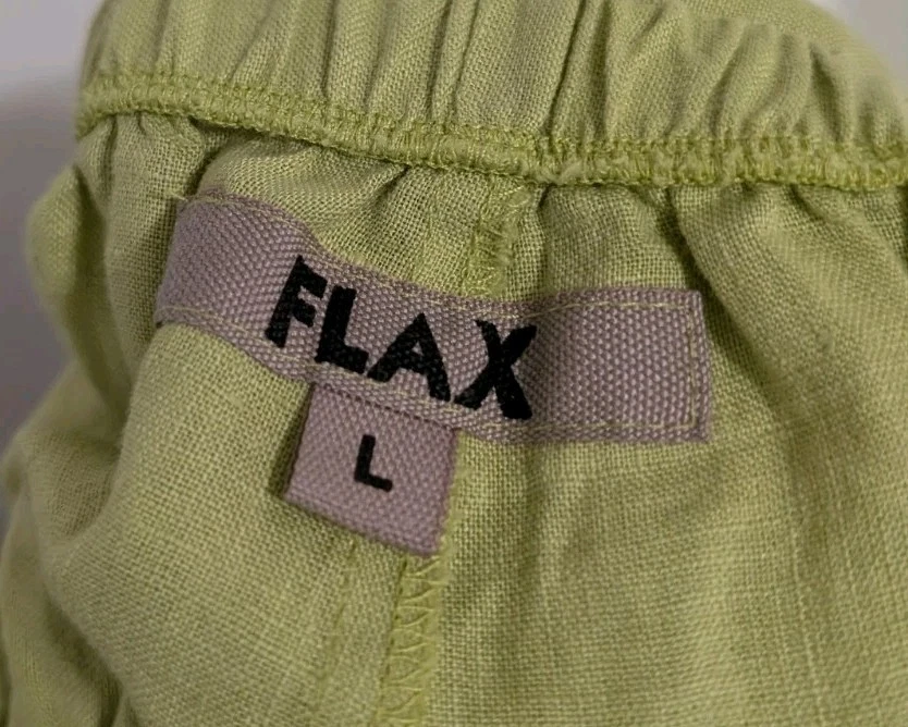FLAX Womens Pants 100% Linen Green Pockets Elastic Waist Size Large - Image 3 of 4