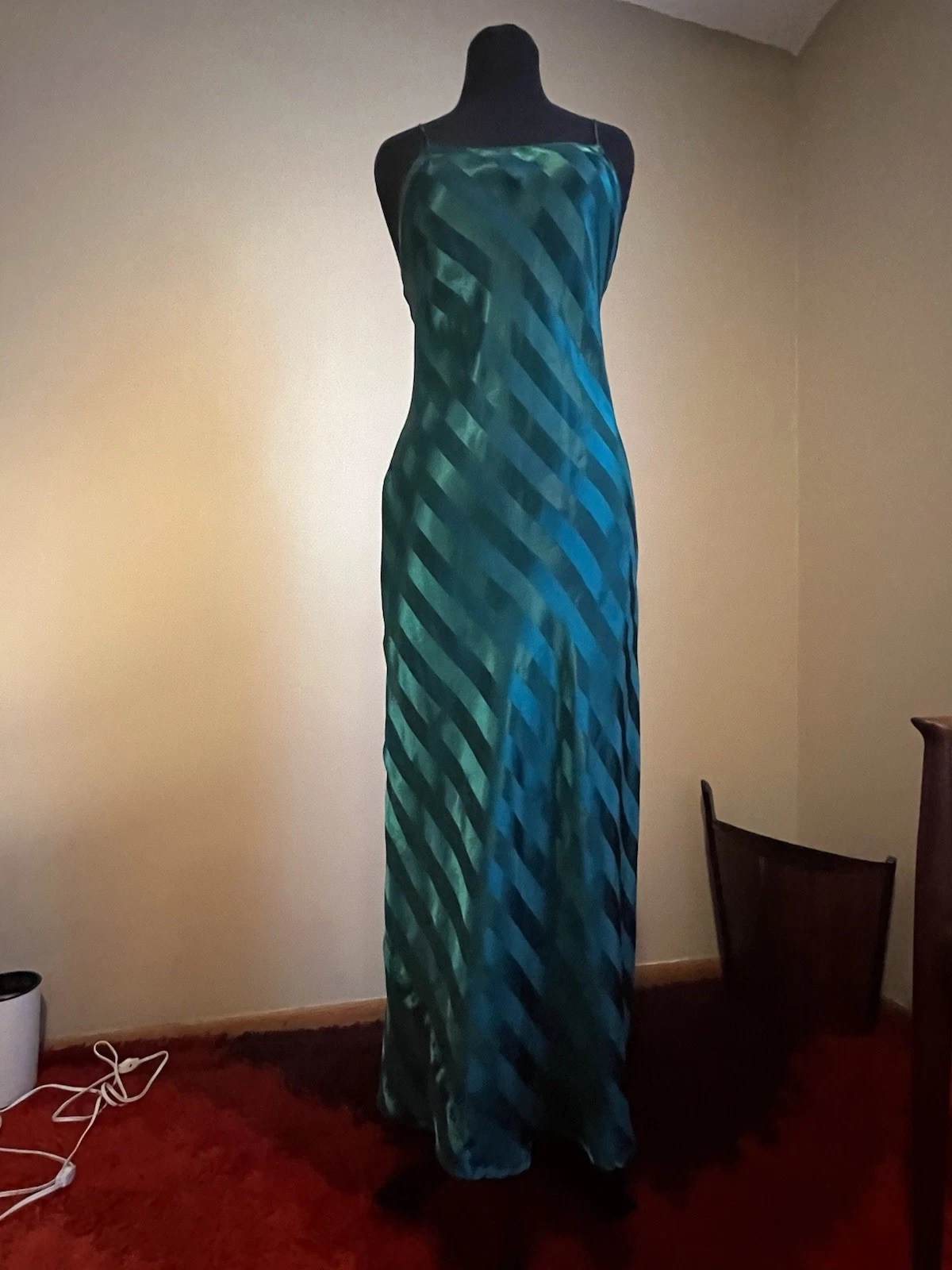 UNDERCOVER Camicia da notte vintage Victorias Secret etichetta oro verde smeraldo raso maxi abito slip S