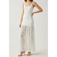 NWT BEC & BRIDGE Rissa Ribbed Knit Dress w/ Mesh Lace Skirt - Ivory Size Small
