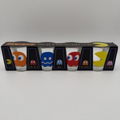 Pac-Man set of four mini glasses 1.5 ounce. Video Game Shot Glasses.