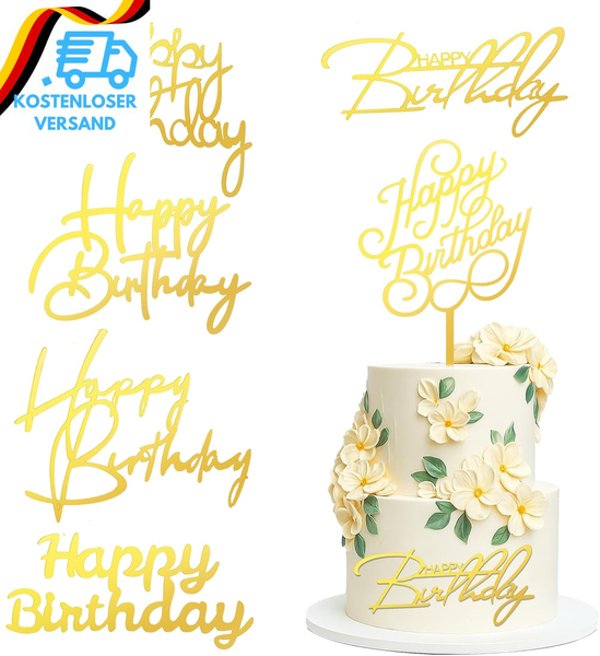6 StüCk Happy Birthday Tortendeko,Gold Acryl Kuchen Deko,Glitter Happy Birthday-image