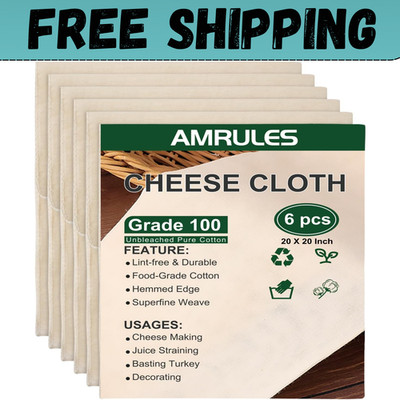 Cheese Cloths for Straining, 6PCS 20X20 Inch Grade 100 Cheese Cloth, Reusable Wa