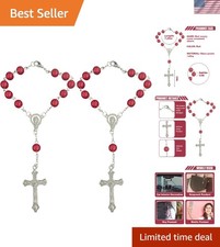 Stunning 2PCS Red Rosary Pendant - Stylish Hanging Accessories for Vehicle Faith