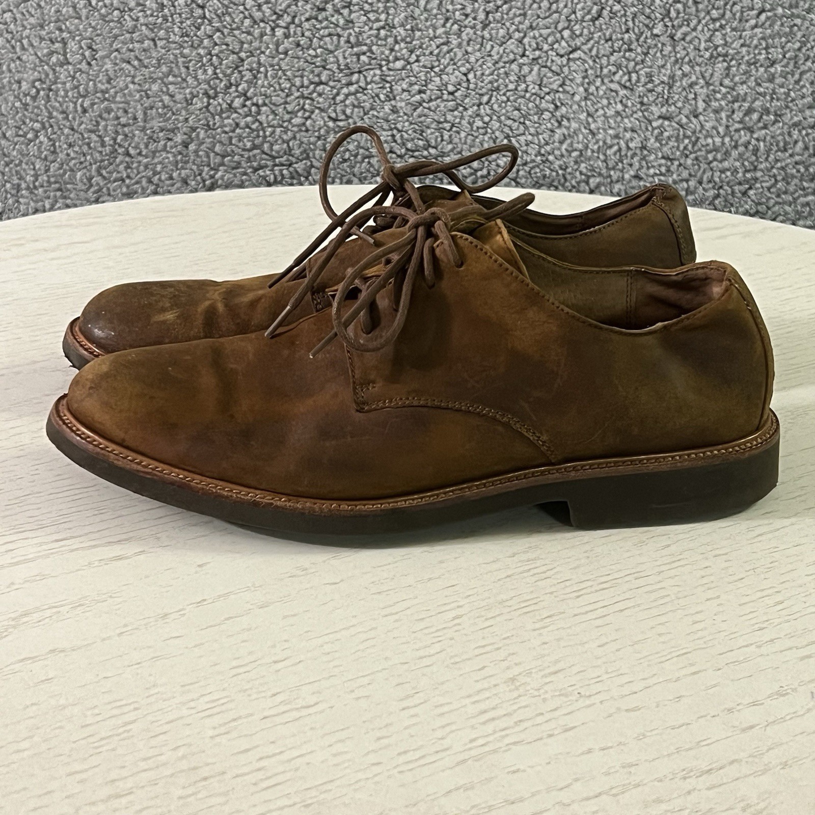 SAOLA Scarpe Polo Ralph Lauren Uomo 9.5 Marrone Nubuck Derby Oxford Suola in Gomma Walk Over