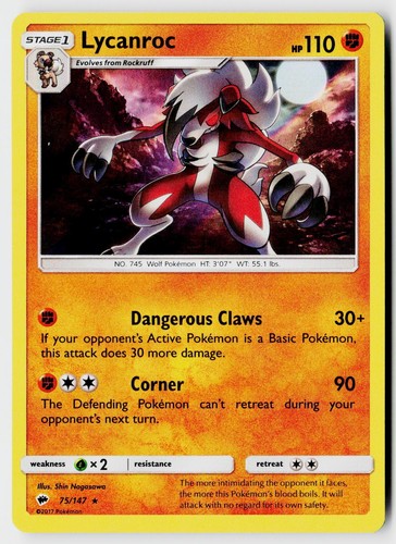 Lycanroc 75/147 Holo Rare Burning Shadows Pokemon Near Mint