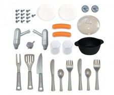 Smoby E23006 Akcesoria kuchenne: nóż, widelec do mięsa, garnki, bateria itp.